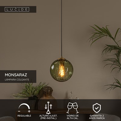 Lucide MONSARAZ - Lámpara colgante - Ø 25 cm - 1xE27 - Verde